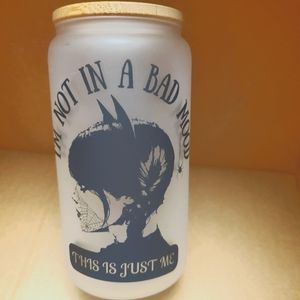 Wednesday Addams Frosted Glass Can 16oz with straw